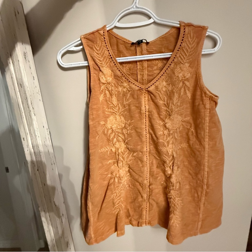 Embroidered Orange Sleeveless Top